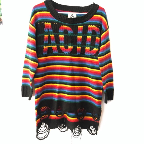 Ultra Rare UNIF ACID Rainbow Striped Sweater Sz S - Picture 4 of 11